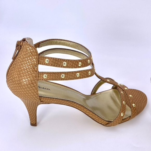 STYLE & COMPANY 9.5M LEVINE 3 INCH METALLIC CAMEL BROWN STUDDED STILETTOS - Picture 10 of 12